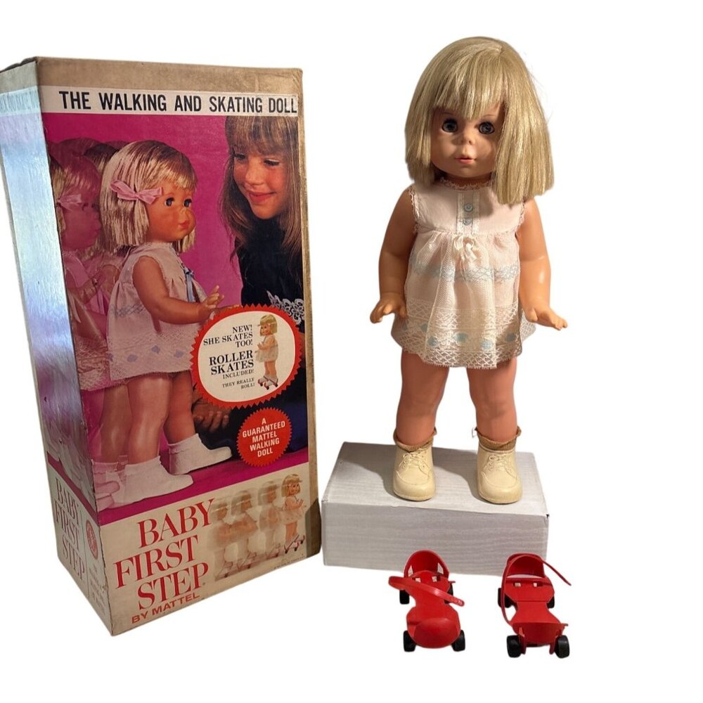 Baby First Step Doll Walking & Skating Vintage With Box Japan 70's Tested